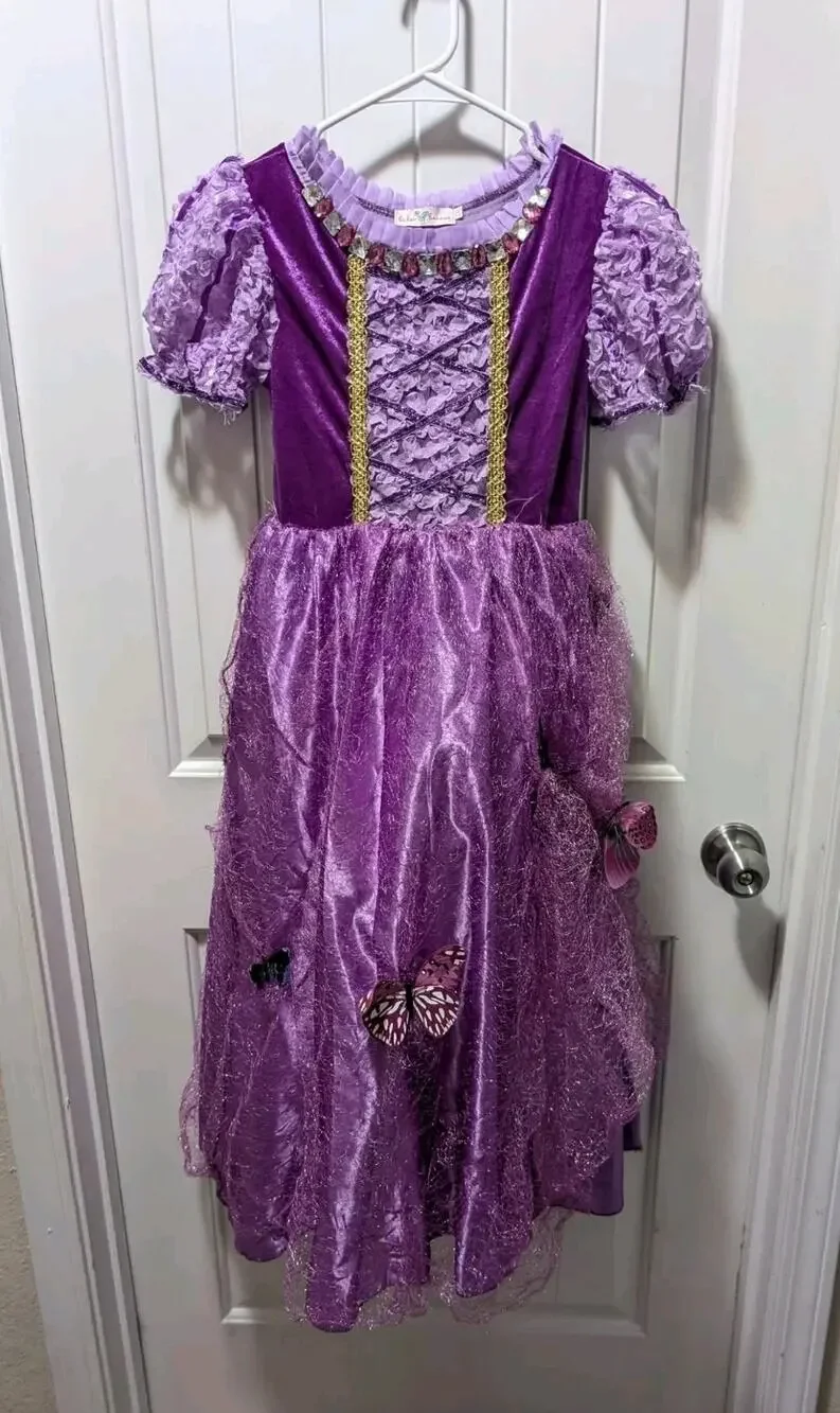 Rapunzel Halloween Costume Girls Size 8-10 Purple Princess Dress Butterfly's